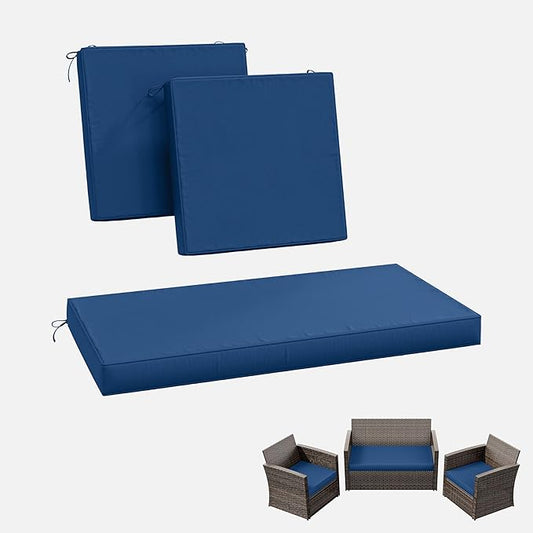 3 Pack Outdoor Replacement Cushions,36L x 18W x 3H,18L x 18W x 3H inch, High-Elastic Replacement Sponge for 4-Seater Water-Resistant Patio/Sofa with Removable Covers (Blue)