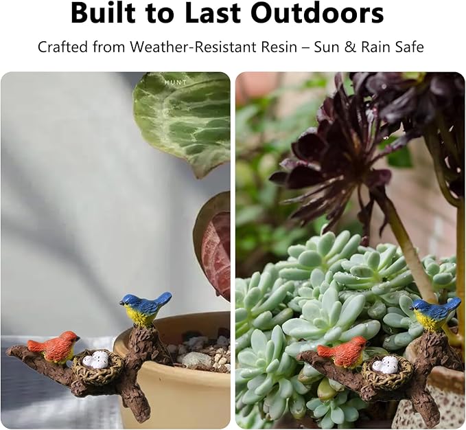 Plant Decorations for Pots Plant Pot Bird Huggers Figurines Mini Animal Ornaments for Potted Flower Decorations Cute Hugger Sculptures Planter Pot Decor Garden Figurine Hugger for Planters