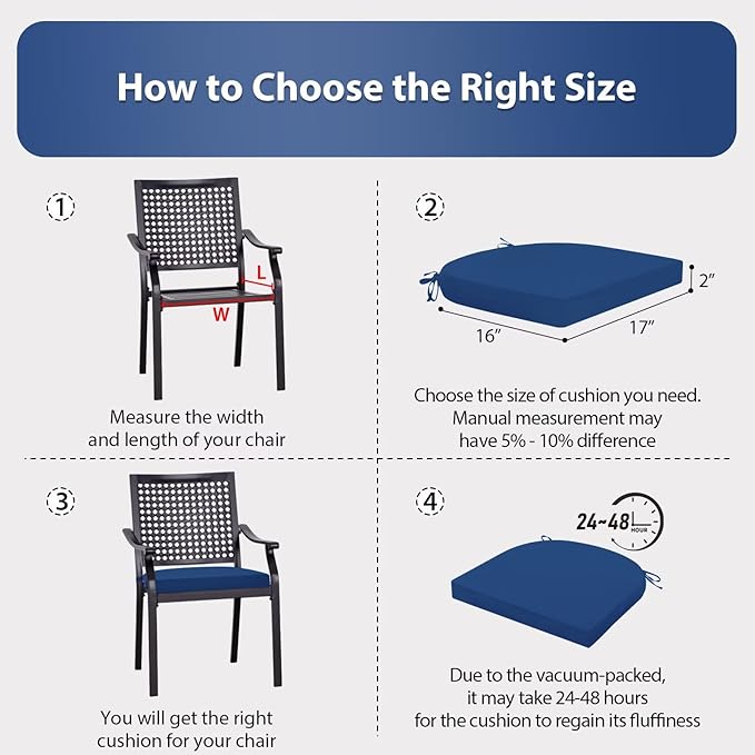 Outdoor Chair Cushions Set of 4, 17 x 16 Inch Patio Chair Cushions for Outdoor Furniture, Water Resistant, Non-Slip Ties(Royal Blue)