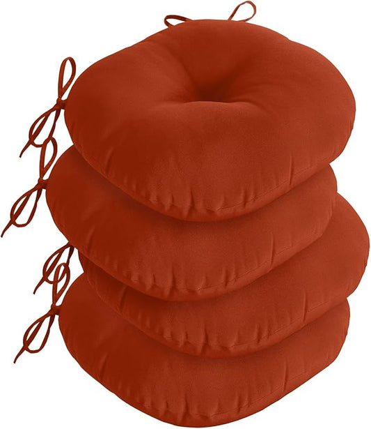 downluxe Bistro Chair Cushions for Patio Furniture, Water-Resistant Round Outdoor Chair Cushions Set of 4 with Non-Slip Ties, 15" x 15", Brick Red