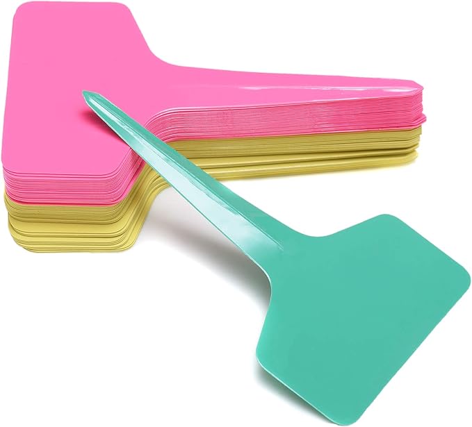 100 Pcs Plant Labels with a Gel Pen, T-Type Waterproof Nursery Garden Markers Plastic Plant Tags, Multicolor, 6 x 10cm