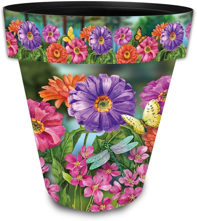 Briarwood Lane Spring Planter 14" x 15" x 15" Zinnias in Bloom Large for Spring Planter
