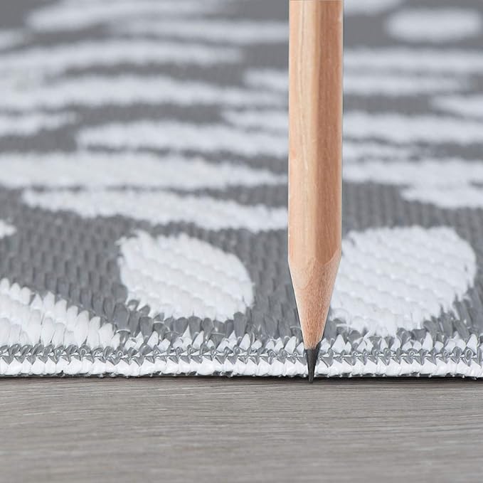 Nuala Gray Waterproof and Washable Reversible Plastic Straw Large Indoor Outdoor Rug 8x10 - Outdoor Area Rugs for Patio Porch RV Camp Deck - Grey Outside Mat for Camping