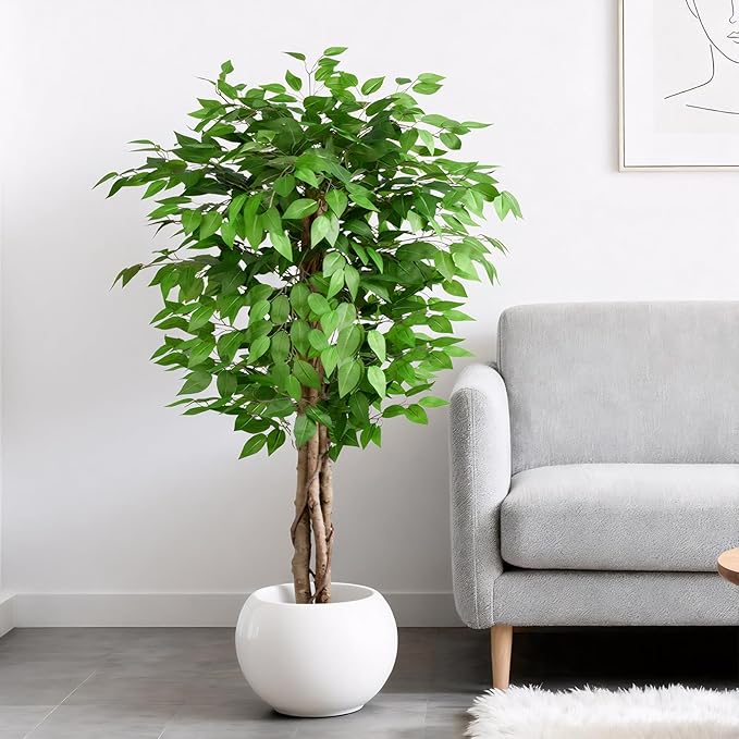 5ft Ficus Artificial Trees with Natural Curved Trunks, 60" Tall Lush Faux Tree for Home Decor Indoor, Green Lifelike Fake Ficus Tree Artificial Plants
