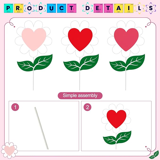 BreezeHug 3 Pcs 11" W 13.7" H Valentine's Day Heart-Shaped Flower Yard Stakes Outdoor Large Planter Garden Stakes Sign Valentine Flower Stick Pink Red Decorative for Yard Patio Lawn Spring Decor
