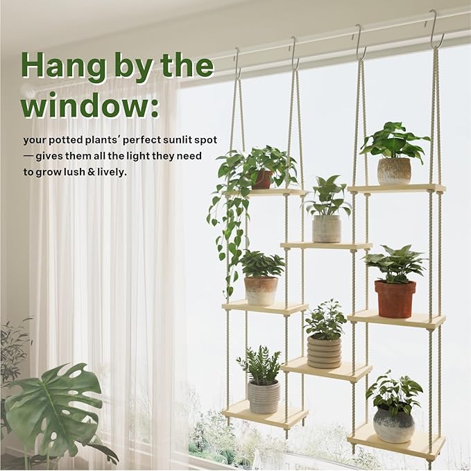 Window Plant Shelves 8-Tier Hanging Plant Shelves for Indoor Window Shelf for Plants Wall Mounted Window Sill Plant Shelf Living Room Garden Boho Decor