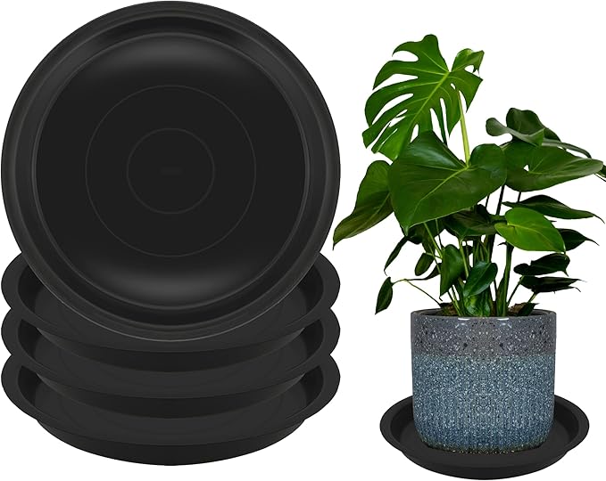 4 Pack 16 Inch Round Plant Saucers for Less 14 Inch Pot Indoors Outdoors Plant Trays for Pots Planter Saucer Plastic Drip Tray Planter Water Tray(Black, 16"(4pcs))