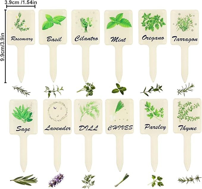 24pcs Herb Markers, Thickened Acrylic Herb Garden Signs Waterproof and Double Sided Printing Plant Labels Name Tags Stakes for Outdoor Garden Farmland Potted Plants Flowers Seedlings and Greenhouse