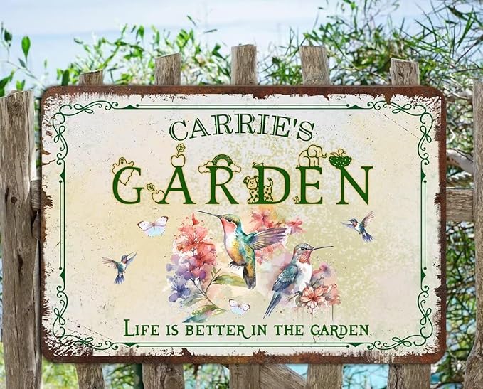 Custom Metal Signs with Name Made in USA Personalized Vintage Garden Sign Waterproof Vintage Decorative Metal Print for Wall Decor Customized Home Garden Ideas Gifts Artwork Prints for Yard Outdoor