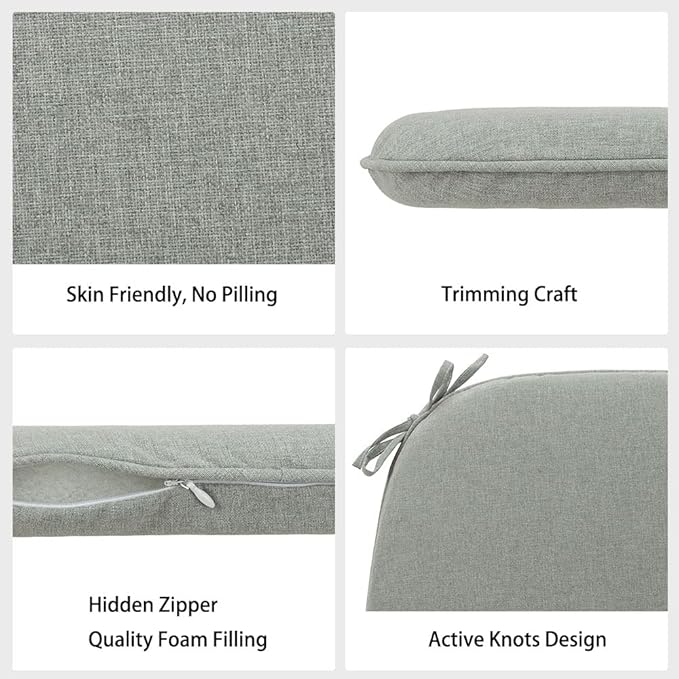 Magpie Fabrics Outdoor/Indoor 17"x16"x2" Chair Cushions with Ties Set of 4, Waterproof All Weather U-Shape Seat Pads Decoration for Patio Garden Furniture Home Office (Grey)