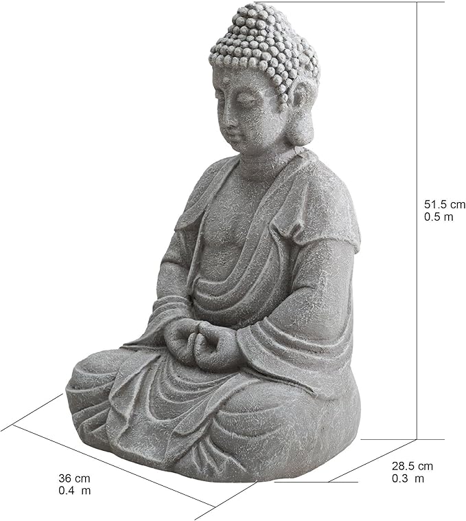 Sunjoy Buddha Statue 20 in. Large Sized Buddha Garden Statue Gray Decorative Outdoor Buddha Statue