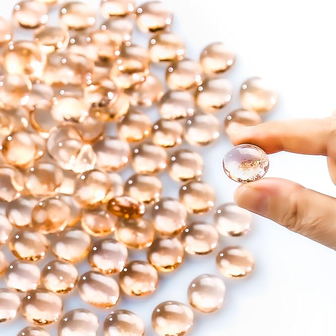 CYS EXCEL 5 LBS Champagne Glass Beads for Vases Flat Marble Gemstone Beads Vase Fillers Aquarium Decor Rocks Floral Centerpieces Stones Mosaic Pebbles