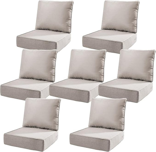 6" Thick Outdoor Cushions 22x24x6, 7-Set Deep Seat Patio Cushions with Removable Cover, Waterproof & Fade Resistant Replacement for Wicker Chair, Loveseat, Sofa - Beige