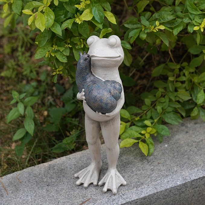 Frog with Snail Garden Statue – Whimsical Resin Decor Figurine for Yard Desk frog gifts for women Figurines Pathway Outdoor Unique Gift Idea for Garden Lovers Sculptures 5.9*3.25*4.25 LC Lcdecohome
