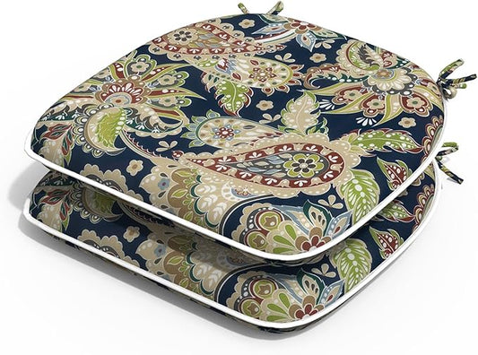 Outdoor Chair Cushions 16"x17" Set of 2, Water Resistant Patio Chair Pads with Ties, Seat Cushions for Home Garden Furniture Decoration, Paisley Sapphire Blue