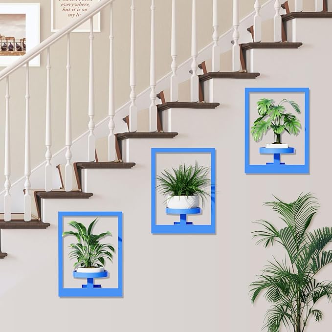 Wall Plant Shelf, Hanging Frame Decor Planter for Indoor Plants, Wall Plant Holder for Living Room/Entryway/Garden Flower Pot Holder Free Garden Shears (Square-Blue, 2pcs)