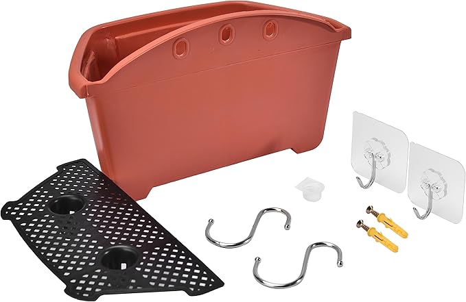 ORIMERC 9.8 inch 3 Pack Brick Red Wall Hanging Planters for Indoor Outdoor Plants Hanging Plant Holder with Drainage Hole Fence Balcony Planters Railing Hanging Pot Plant Wall Mount Decor with Hooks