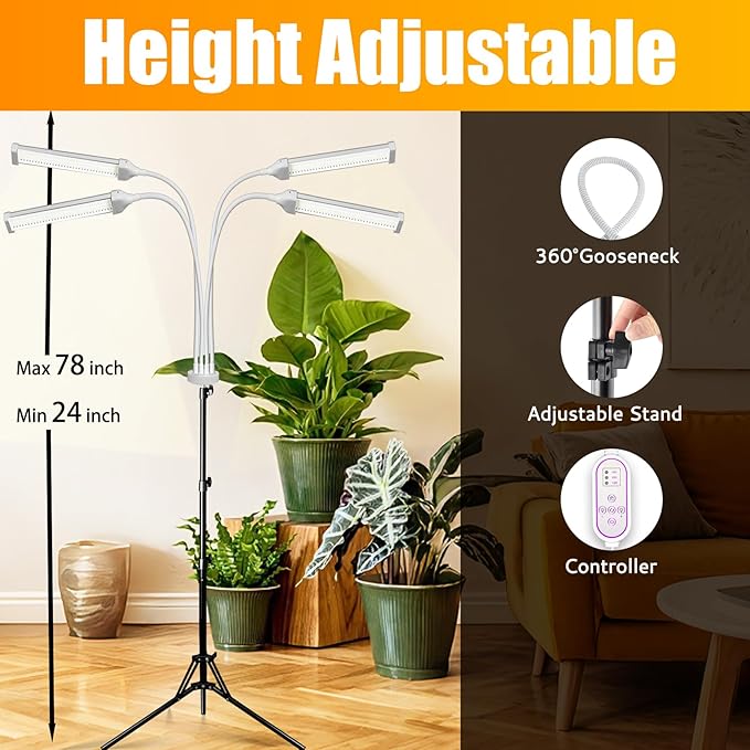 420 LED Grow Lights for Indoor Plants Full Spectrum, LED Plant Light with Stand, Adjustable Height, Plant Grow Lights with Auto 4/8/15/H Timer for Indoor Tall Plants.