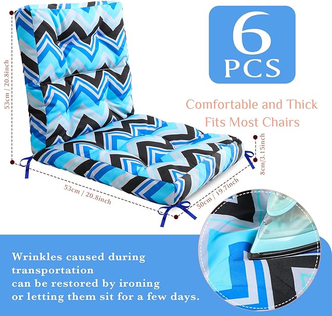 Hoteam 6 Set Patio Chair Cushions Outdoor High Chair Cushion 20 x 40 Inch Waterproof Patio Seat Rocking Indoor Thickened Pad(Geometric Style,Dark Blue)