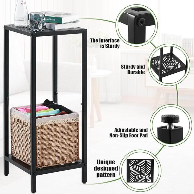 Party Zealot 2-Tier Tall Metal Square Plant Stand Heavy-Duty Modern Flower Pot Rack for Indoor Living Room, Corner Side Table for Outdoor Patio, Garden, and Balcony Black, 12" D x 31" H