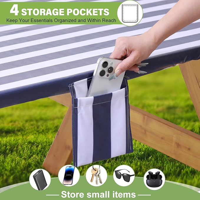 Fitted Picnic Table Cover with Bench Covers Waterproof Elastic Edges Rectangle Patio Tablecloth Outdoor Camping Essentials Stuff Rv Accessories Summer Trip Travel Supplies Party Camper Gifts, 6 ft