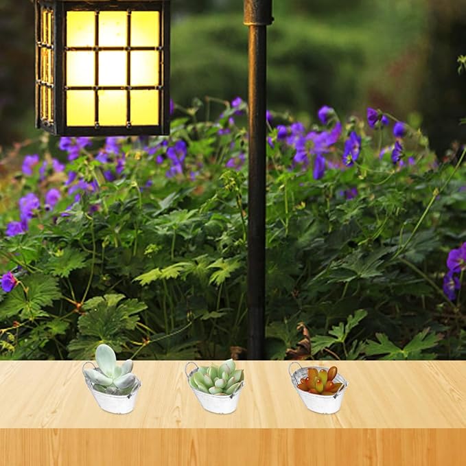 Mini Tinplate Flower Pots 4Pcs Small Metal Buckets with Handles Succulent Pot Garden Planters for Indoor Outdoor Home and Office Decor