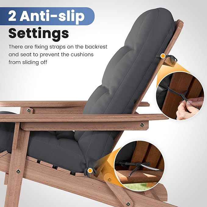Amopatio Adirondack Chair Cushions 4" Thick Set [2-Pack] - Outdoor Cushions for Patio Furniture, Contoured Design with Anti-Slip Straps & Water-Resistant Fabric for Adirondack Chairs, Dark Gray