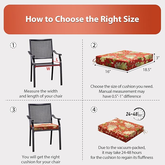 Outdoor Chair Cushions Set of 4, 18.5 x 16 Inch Patio Chair Cushions for Outdoor Furniture, Water Resistant, Non-Slip Ties(Floral)