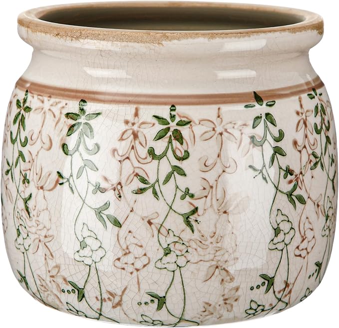 Vintage Planter Large Ceramic Plants Pot Beige Green Vining Lvy Ice Crack Cottage Scroll Vase Flower Vase Pot Indoor Plants Home Kitchen Decor Farmhouse Antique Decorative Gifts