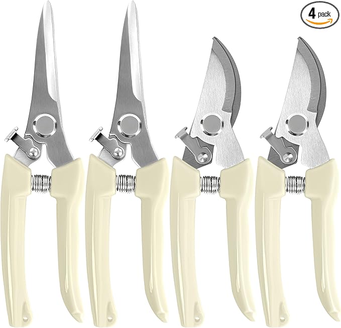4 Pack Garden Shears, Stainless Steel Shears Gardening Tools, Scissors, Garden Clippers, Pruning Shears (White)