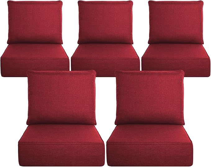 Belord Luxury 6" Thick Outdoor Cushion 5 Set - 24 x24 Inch 28D Sponge Filling Fade-Resistant Chair Cushion, Spill Proof Removable Patio Furniture Replacement Cushion for Sofa Bench Swing - Red