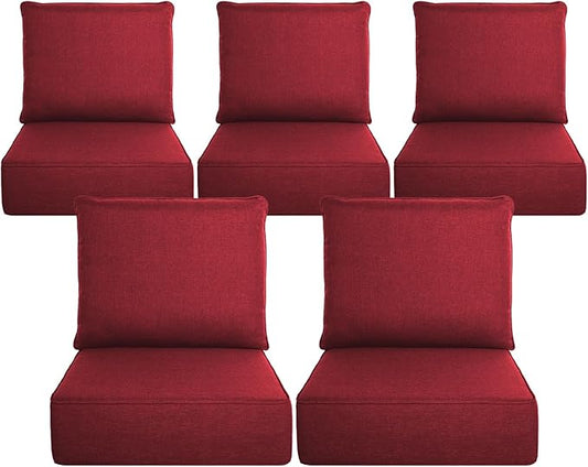 Belord Luxury 6" Thick Outdoor Cushion 5 Set - 24 x24 Inch 28D Sponge Filling Fade-Resistant Chair Cushion, Spill Proof Removable Patio Furniture Replacement Cushion for Sofa Bench Swing - Red