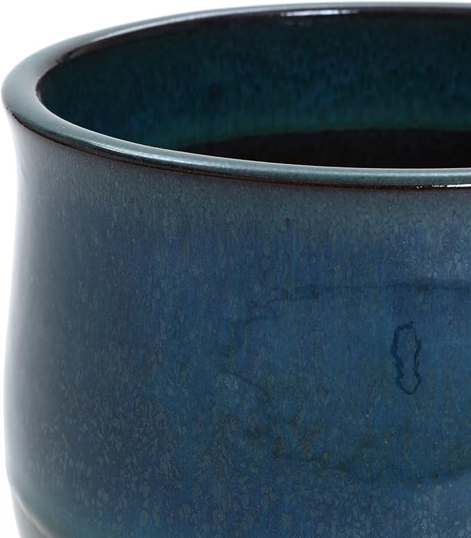 LuxenHome 12" Dia Ceramic Plant Pot, Indoor Outdoor Large Planter with Drainage Hole and Saucer, Blue and Green Gradient Glaze Flower Pot, Modern Decorative Planter for Home Garden Patio Porch