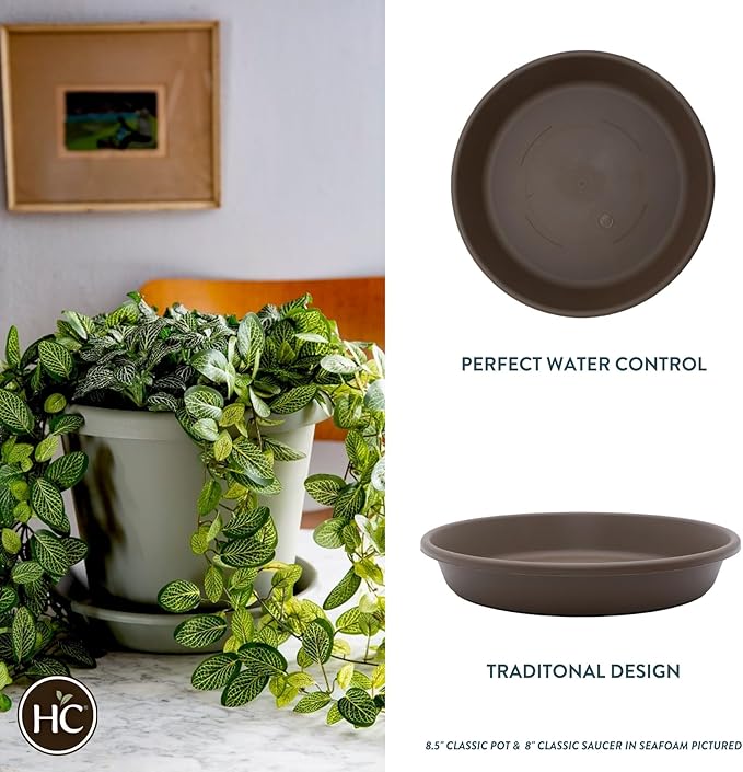 The HC Companies Flower Pot Saucers - Plastic Plant Saucer for Outdoors & Indoors - Traditional Design Plant Pot Trays for Water Drainage - Durable & Stylish Round Plant Tray (12-inch Chocolate)