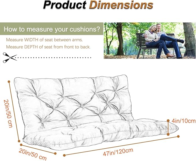 2-3 Seat Swing Replacement Cushion, Outdoor Bench Cushions with Backrest Thicken 4", Patio Furniture Garden Porch Loveseat Glider Pad Anti-Fading Waterproof (Green Leaves, 40x47in)