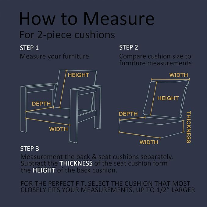 23.5"x27" Outdoor Deep Seat Patio Cushions Set of 2, Deep Seat Bottom Resilient Foam Filling Water-Resistant Stain-Resistant UV Resistant Weather Resistant with YKK Zippers, Midnight