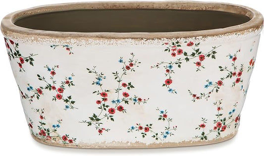 8.6" Large Vintage Ceramic Planter Ice Cracked Farmhouse Rectangle Pots with Drainage Hole Pots for Indoor Outdoor Plants Home Kitchen Windowsill Office Shelf Rustic Decor Gift(Wildflower)