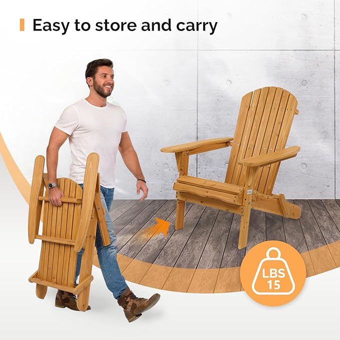 VINGLI Folding Adirondack Chairs Set of 4, Wood Adirondack Chair for Outdoor, Foldable Fire Pit Chairs for Patio, BBQ, Porch, Yard, Pool