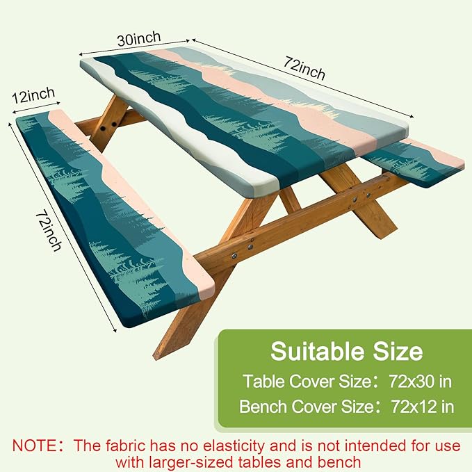 Picnic Table Cover with Bench Covers Camping Tablecloth with Storage Bag Windproof Waterproof Picnic Table Covers with Elastic for Camping