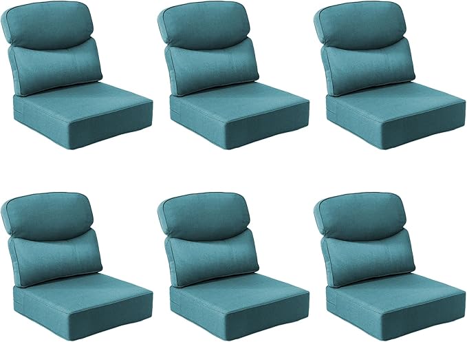 Outdoor Cushion Set for Patio Furniture, UV Resistant, Water Resistant - 6 Inch Thick Dual Layer Back Support Cushions– 24x24 Inch Patio Seat Covers for Chair/Sofa/Couch | Peacock Green | 6-Pack |