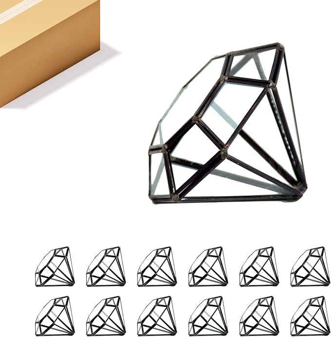 WGV Geometric Planter Terrarium Bulk, Width 5.3" Height 6" Clear Glass Black Frame DIY Succulent air Plant Miniature Fairy Garden Windowsill Tabletop Decor, Diamond 12 Pieces