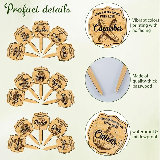arricraft 15 Pcs Plant Labels, Wooden Markers Irregular Circle Tags Garden Labels with Printed Retro Pattern Wood Garden Stakes for Indoor and Outdoor Potted Vegetable Seed