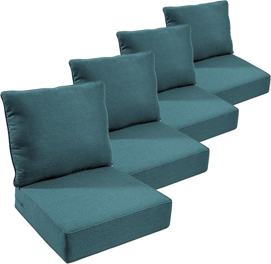 Outdoor Furniture Cushions, 6" Thick Seat Cushions for Outdoor Furniture, Waterproof 24x24 Patio Couch Cushions, Replacement Chair/Sofa Cushion, Include 4 Back & 4 Seat Cushion, Thick/Peacock Green