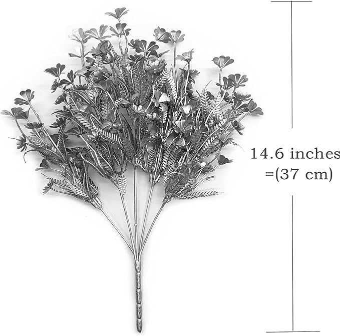 Artificial Plants, CATTREE Plastic Grass Faux Shrubs Fake Leaves for Christmas Flowers Bushes Home Indoor Outdoor Garden Wedding Festival Decoration Hall Table Planter DIY Flower Filler – Silver 4 Pcs