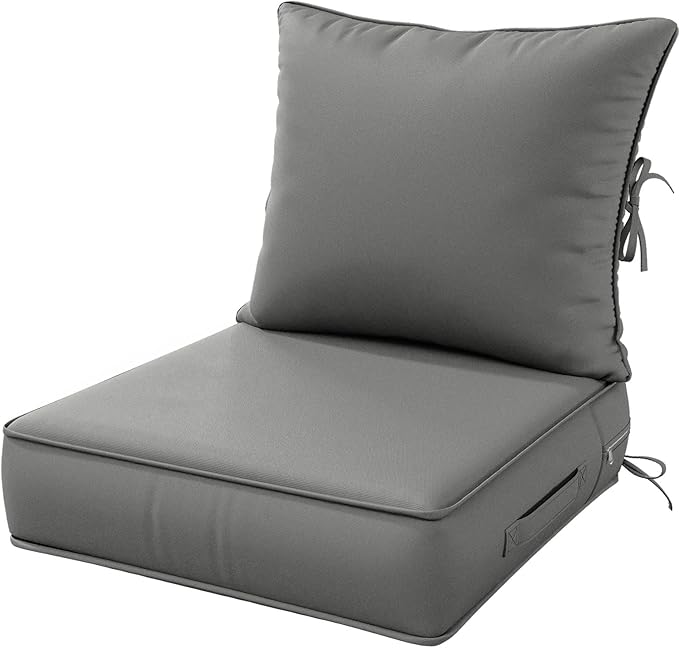 Outdoor Patio Chair Cushions Set 24 L X 24 W X 5 H Waterproof & Fade Resistant Deep Seat and Back Cushions with Removable Covers Outdoor Seat Cushion Set for Chairs and Sofas