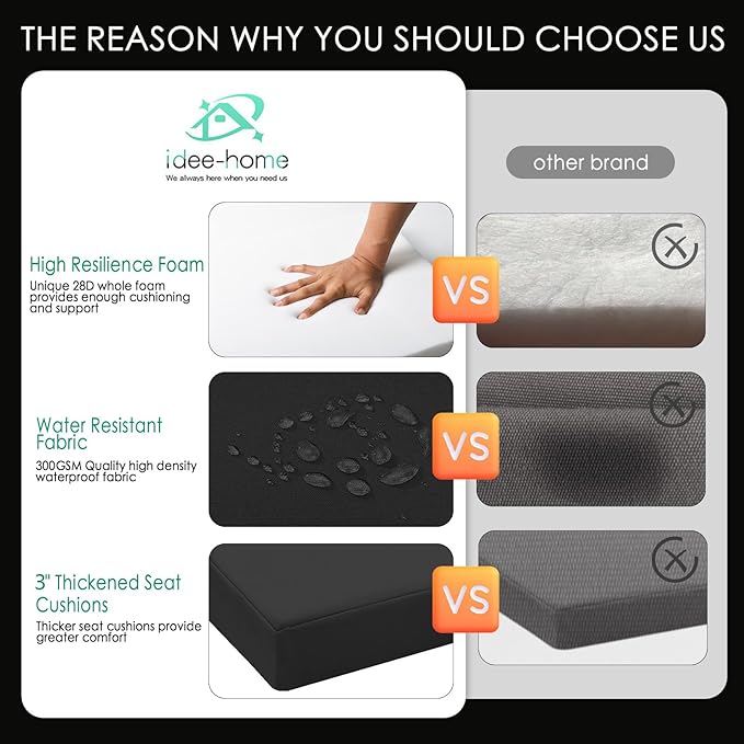 idee-home Outdoor Chair Cushions Set of 4, Thick 19" x 19" x 3" Outdoor Seat Cushions Patio Furniture Waterproof with Ties, Dining Pads