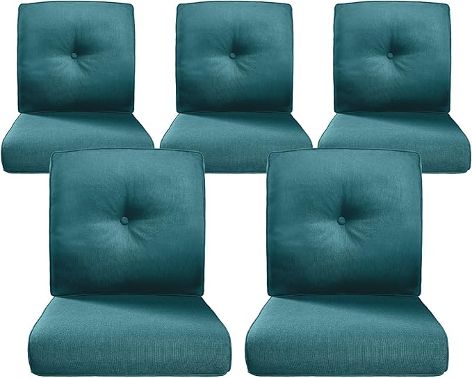 Belord Luxury 4" Thick Outdoor Cushion 5 Set - 22 x24 Inch 28D Sponge Filling Fade-Resistant Chair Cushion, Spill Proof Removable Patio Furniture Replacement Cushions for Sofa Bench - Peacock Blue