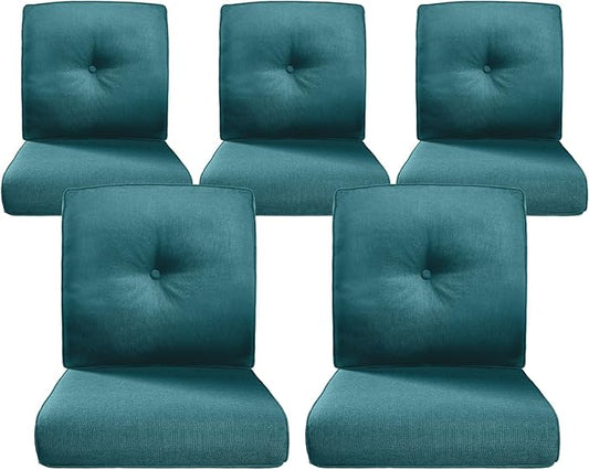 Belord Luxury 4" Thick Outdoor Cushion 5 Set - 22 x24 Inch 28D Sponge Filling Fade-Resistant Chair Cushion, Spill Proof Removable Patio Furniture Replacement Cushions for Sofa Bench - Peacock Blue