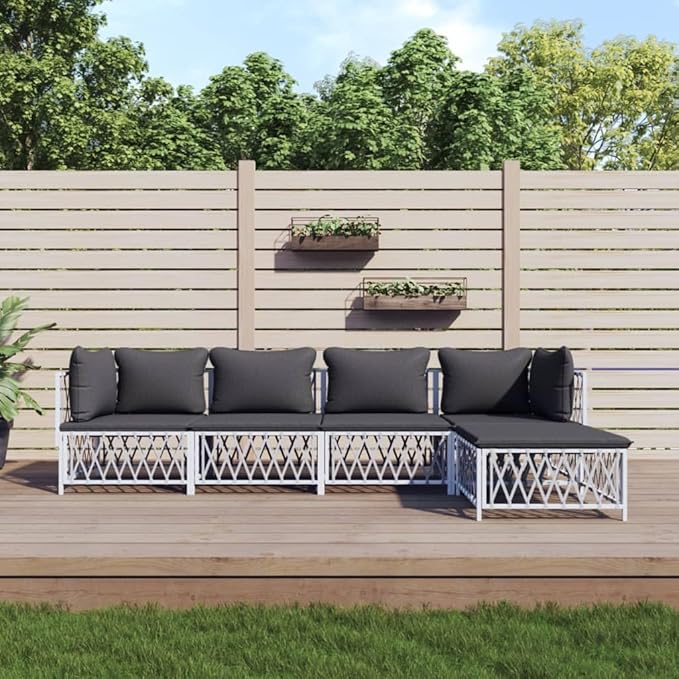Garden Lounge Set White, Dark Grey Outdoor Furniture Set Garden Seating Ensemble for Pond Outdoor