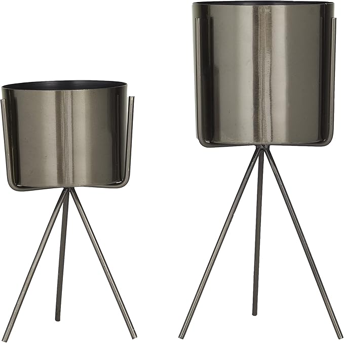 CosmoLiving by Cosmopolitan Metal Small Planter with Removable Stand, Set of 2 12", 9"H, Dark Gray